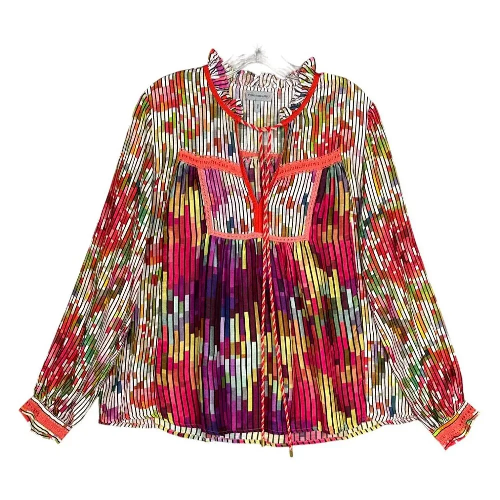 Anthropologie Conditions Apply Top Small Colorful Peasant Boho Poet Cottage - Picture 2 of 14